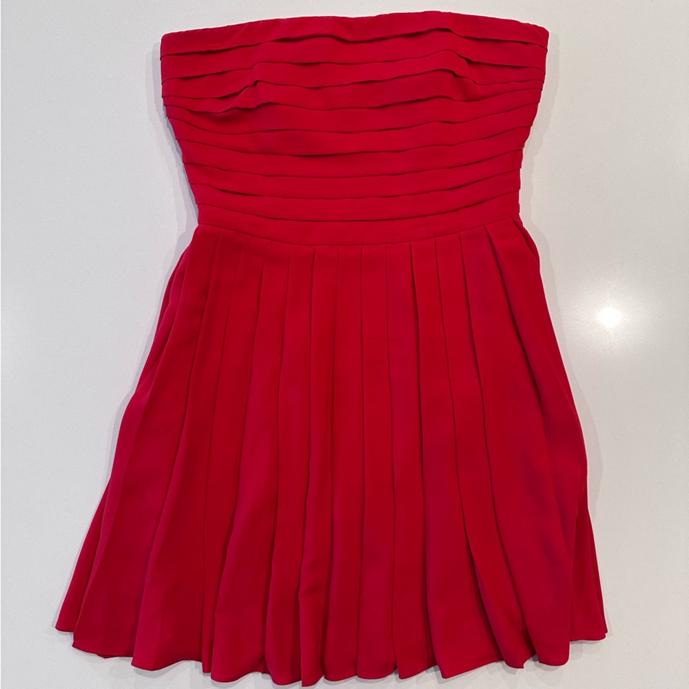 Rachel Roy RSVP Lipstick Red Pleated‎ Strapless Mini Dress Size 8 - Picture 3 of 11